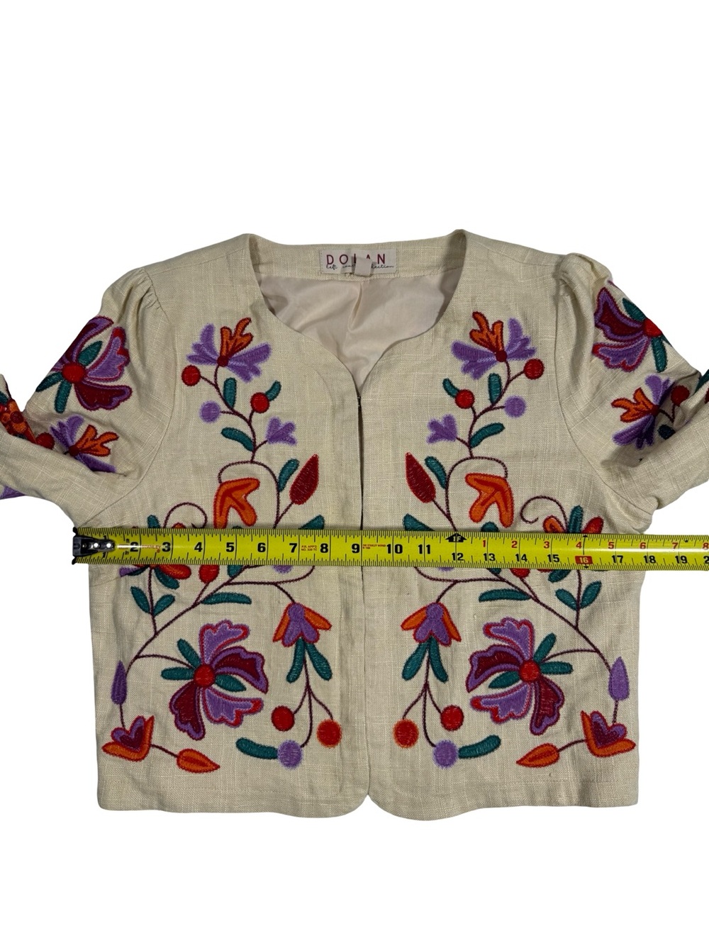 Dolan Jacket XS Embroidered Floral Linen Blend Cropped Boho Festival Colorful - Picture 4 of 12